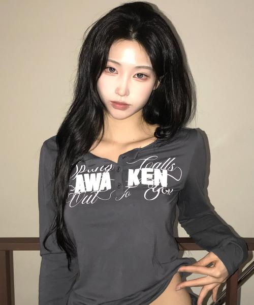 EL HENLEY NECK SLEEVE TEE(CHARCOAL)