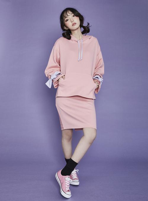 Ribbon Hood T Shirt _ pink