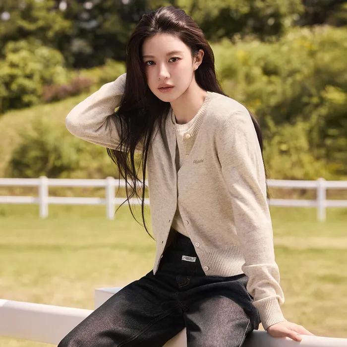 W HALF KNIT ROUND NECK CARDIGAN SET UP oatmeal