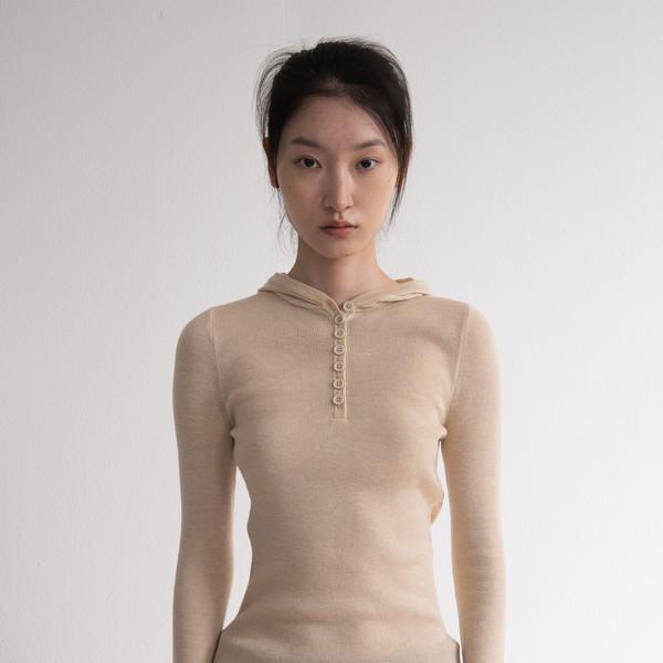 Basic Button Knit Hood (Beige)