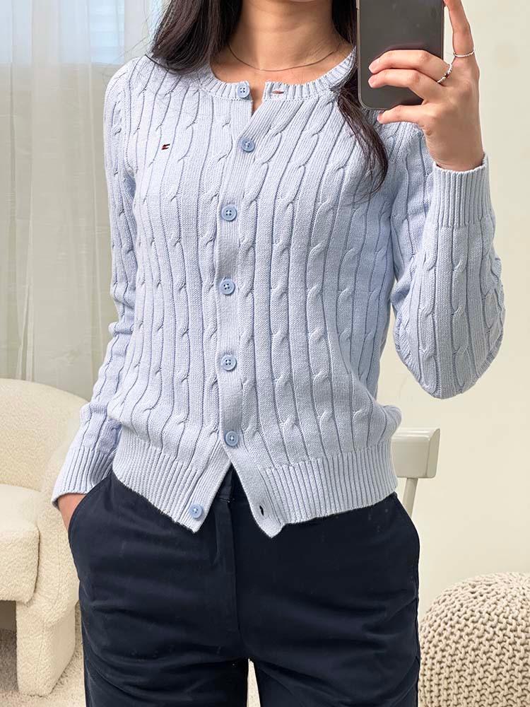 타미힐피거 여성 23FW 케이블 꽈배기 코튼 가디건 6컬러 76J4701