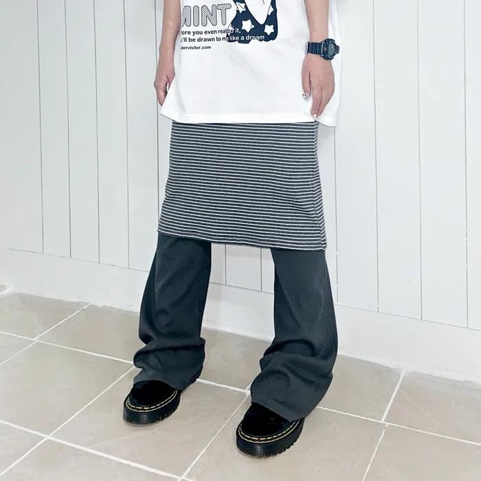Stripe Skirt pants [Charcoal grey]