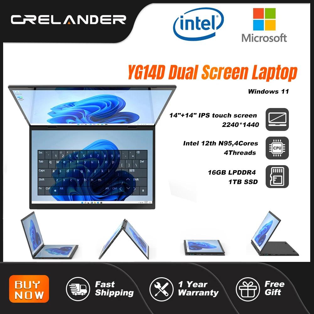 CRELANDER 14"10.5"요가 노트북 인텔 12세대 N95 프로세서 M2 SSD 2k 듀얼 터치스크린 노트북 필기 미니 컴퓨터