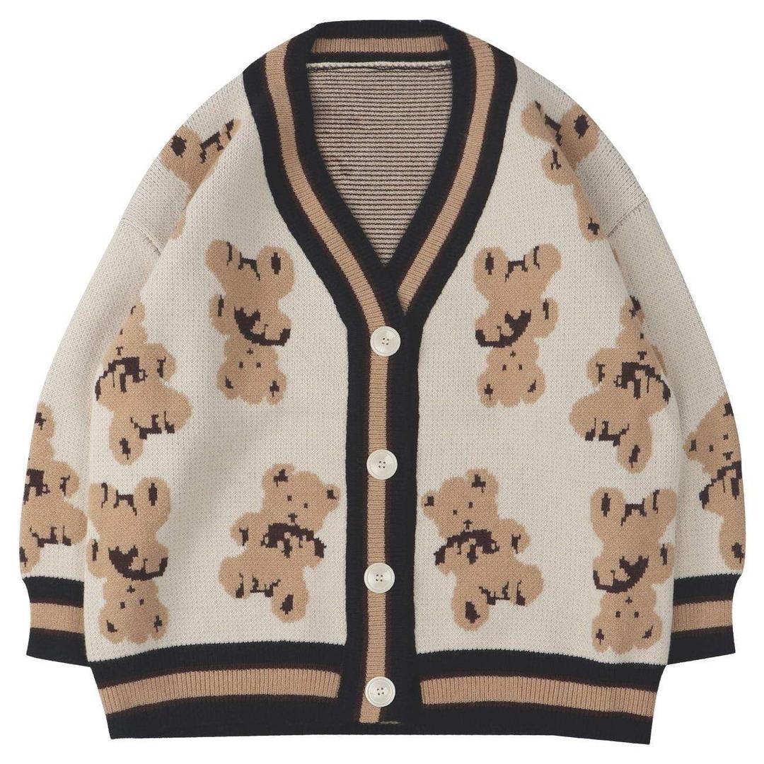 Aelfric Eden Cartoon Bear Print Knit Cardigan - Beige / S