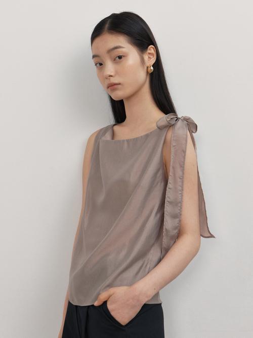 카울넥 보우 슬리브리스_베이지그레이