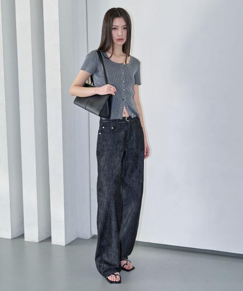 [W][썸머 린넨라이크]Signature Low Rise Wide Jeans DCWPT004CPBlack