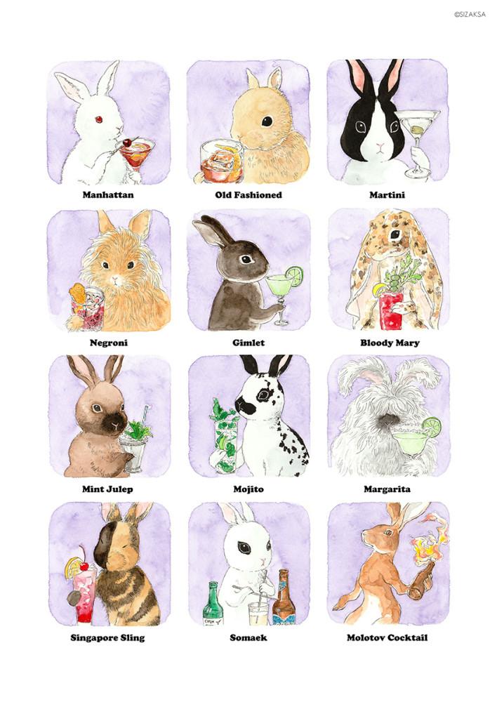 칵테일 마시는 토끼  A3 포스터