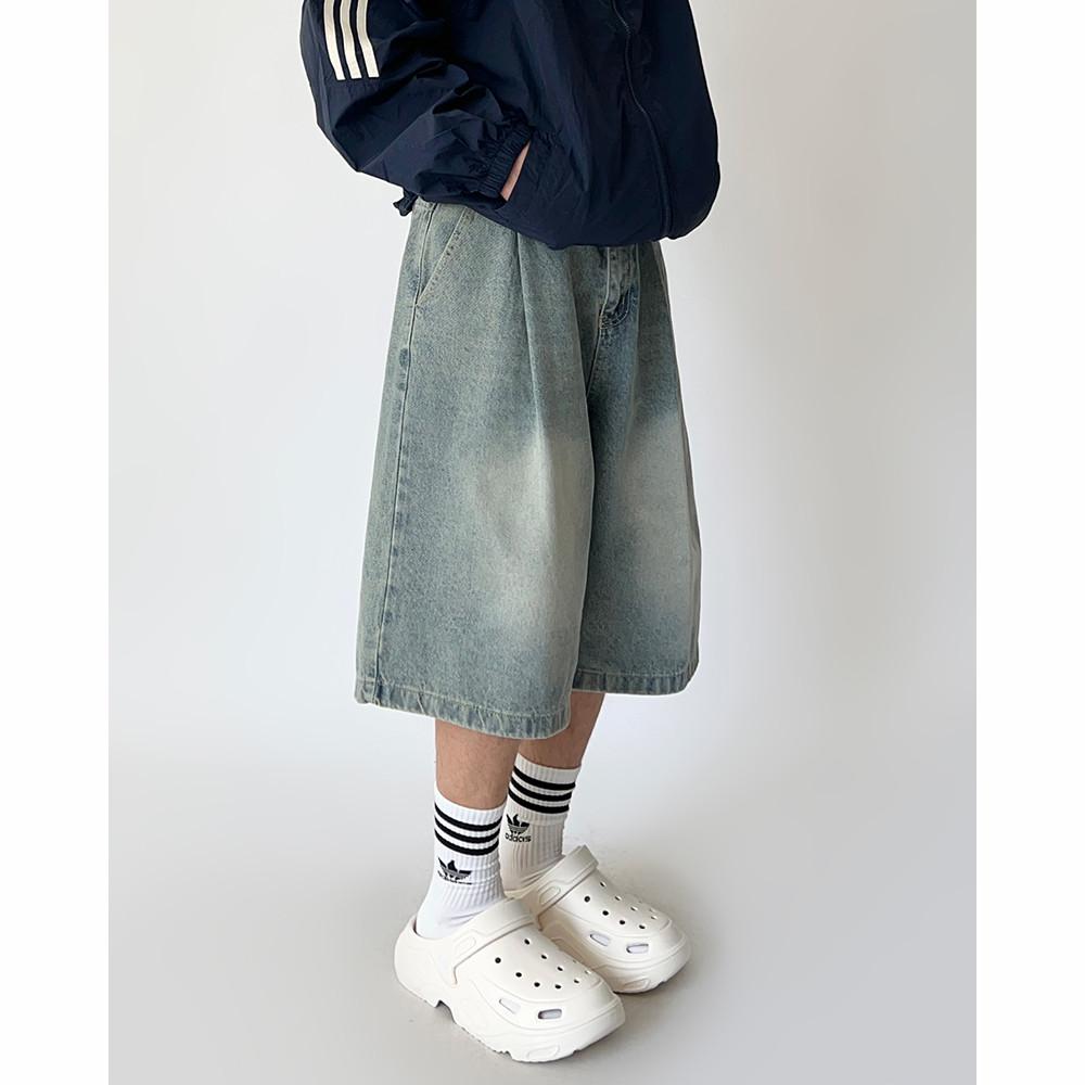 루프 워싱 버뮤다 데님 - 남자버뮤다팬츠 와이드반바지 여름6부바지