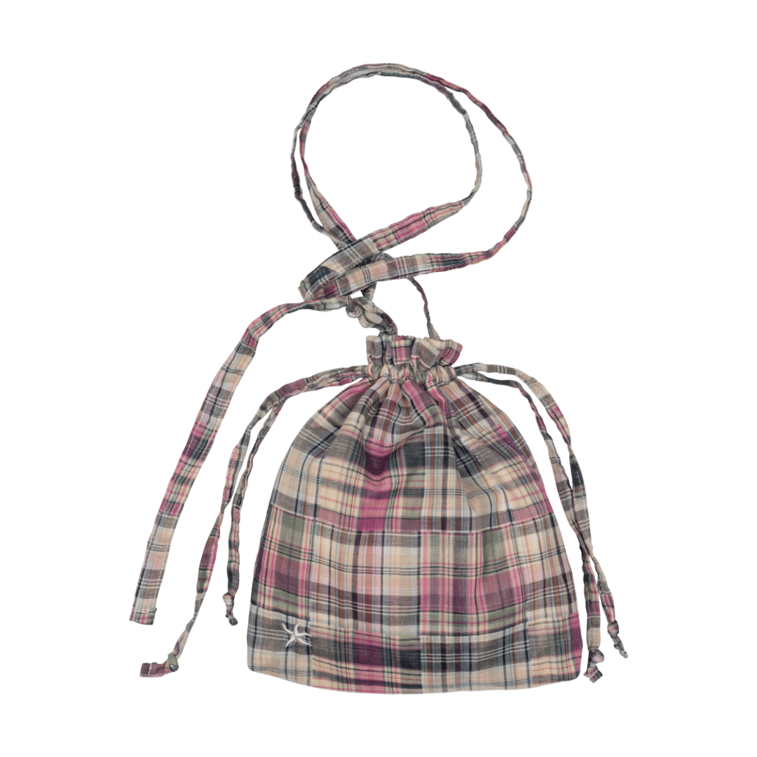 TCM vintage check pouch bag (purple)