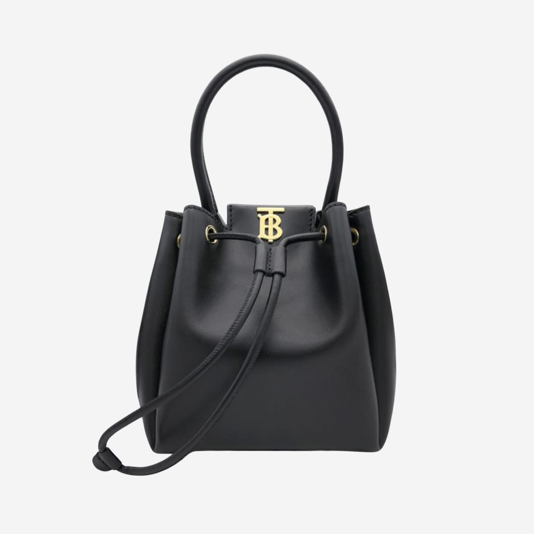 Burberry Monogram Motif Leather Bucket Bag Black