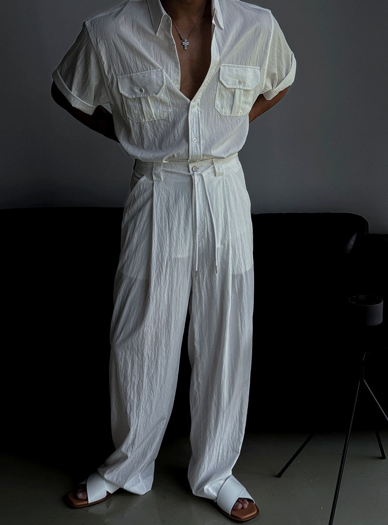 아인 나일론 셋업 원턱 팬츠