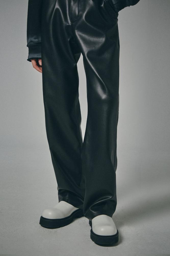 FLOW LINE LEATHER PANTS [BLACK]