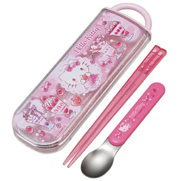 (일본) 헬로키티 어린이 초등학생 AG+항균 젓가락 스푼 슬라이드 케이스 콤비세트