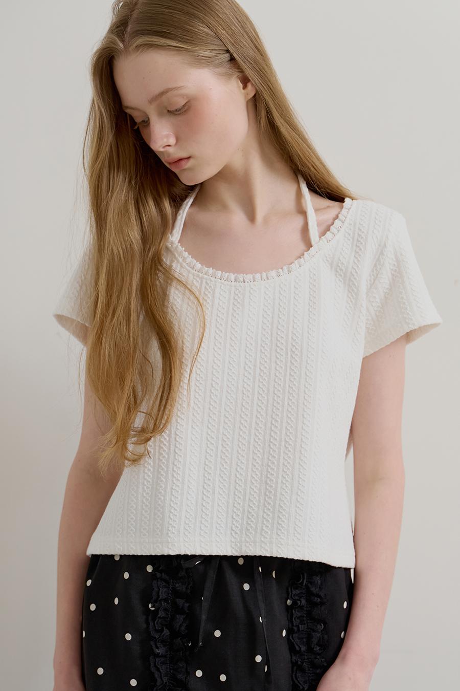 RIBBON LACE JACQUARD T-SHIRT - IVORY