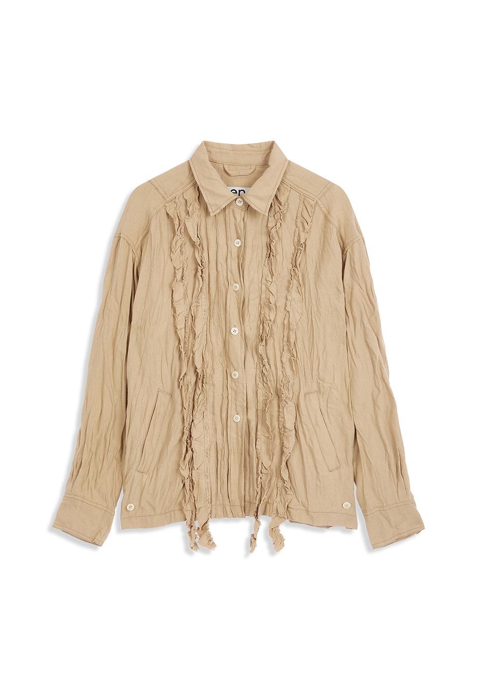 CRINKLED RUFFLE SHIRT, BEIGE