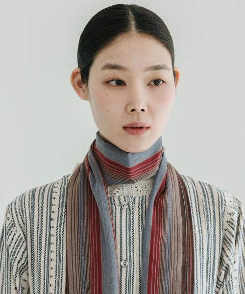 패턴 코튼 레드줄무늬 스카프