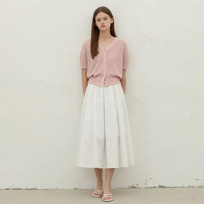 PLEATED VOLUME LONG SKIRT_WHITE