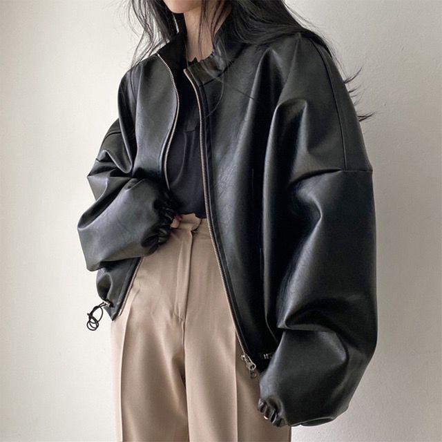 라이더 가죽 투웨이 숏 벌룬 자켓 레자 아우터 쭈리 루즈핏 봄 가을 스트릿