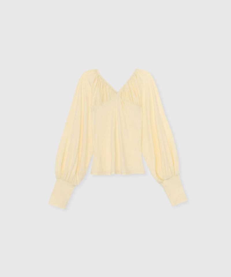Ribbon shirring tee (Yellow)