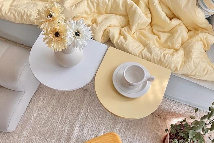 러블리 미니멀 테이블 침대 사이드 테이블 매트리스 틈새선반 받침대 반원 협탁