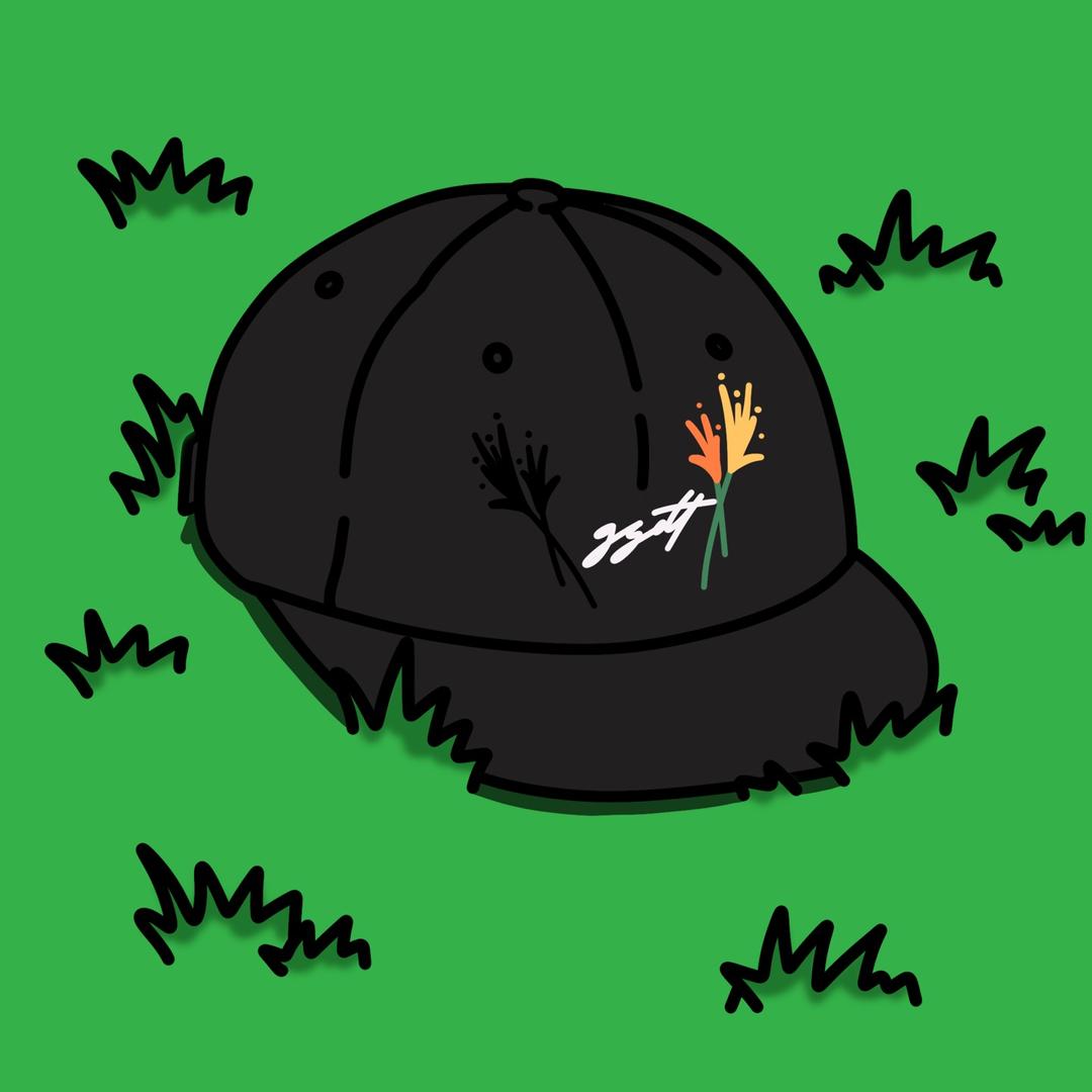 Yellow & Red Flower _Satin cap(Black)