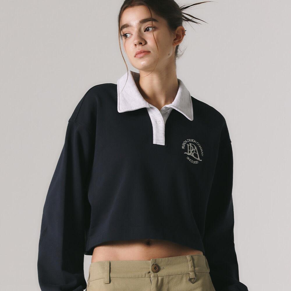 COMBINATION CROP COLLARED SWEATSHIRT NAVY