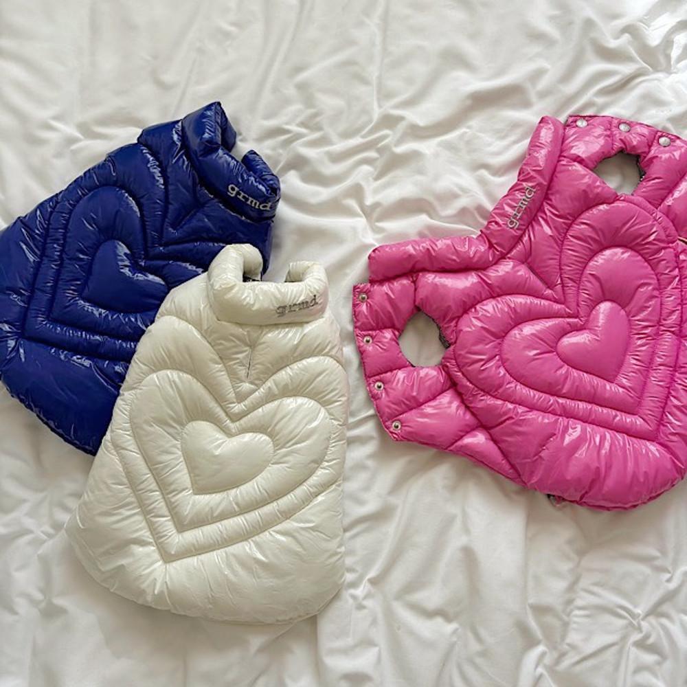 댕스기릿 강아지옷 발열 기능성 비비드 하트 패딩 조끼 강아지 겨울옷 S