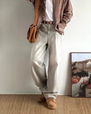 이런 상품 어때요? Salt Desert Denim PT,남자 샌드그레이 워싱 와이드 빈티지 데님 팬츠 바지