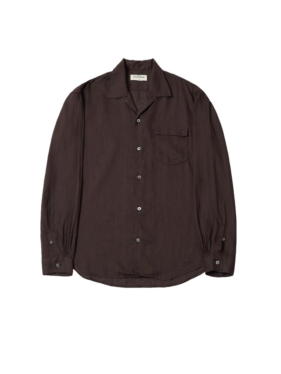 JAZZ COLLAR LINEN SHIRTS -BROWN