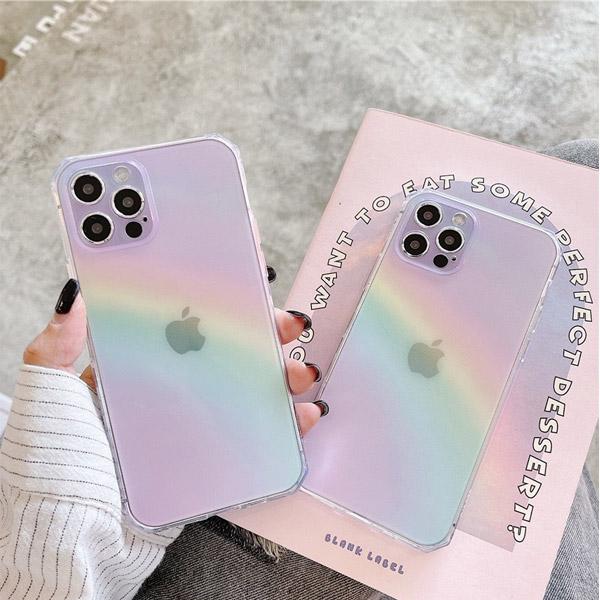 Linkvu 무지개 그라데이션 카메라 렌즈보호 반투명 젤리케이스 아이폰12 미니 11 프로