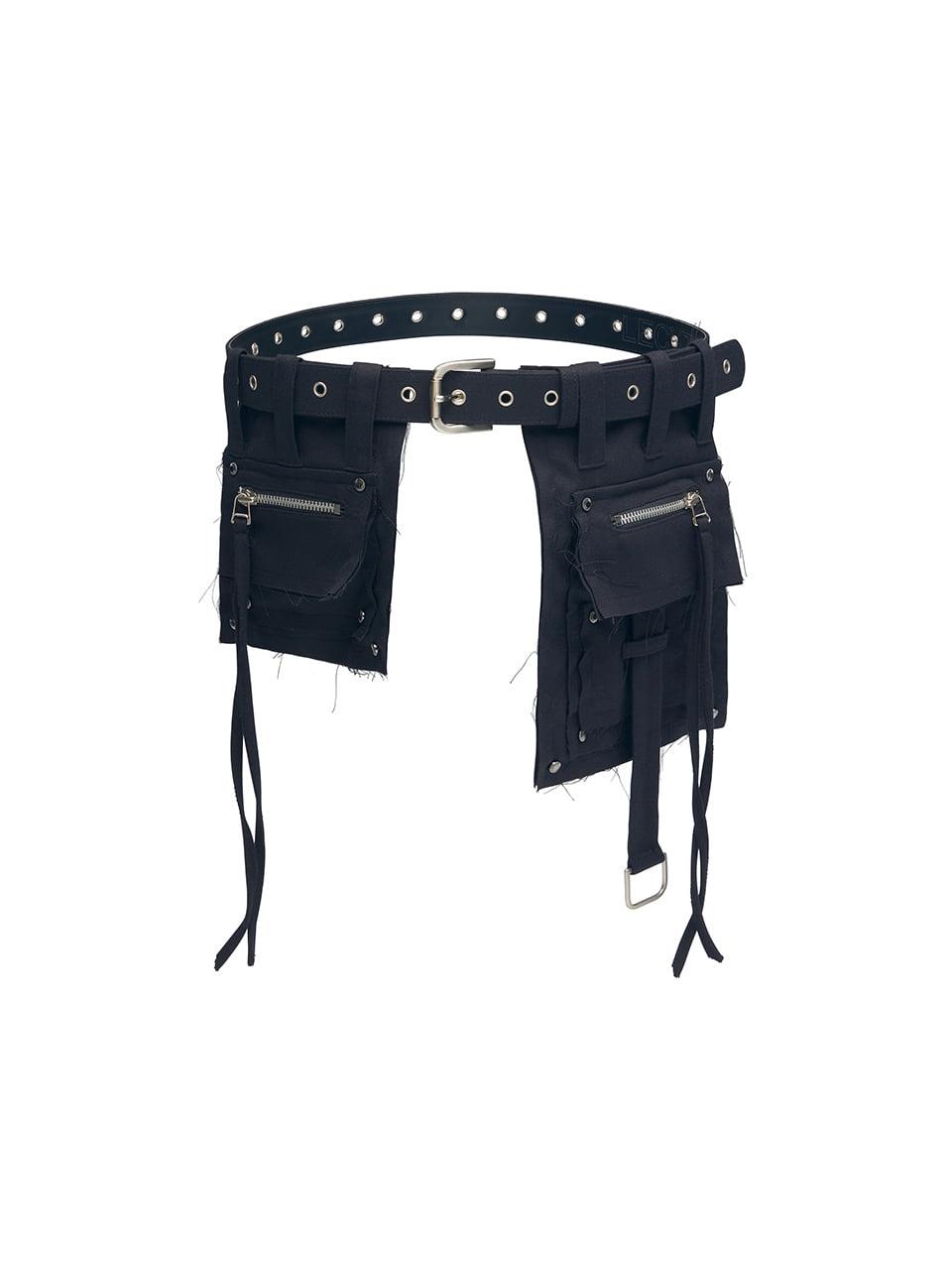 Layered Plain Cargo Pocket Belt_[Black]