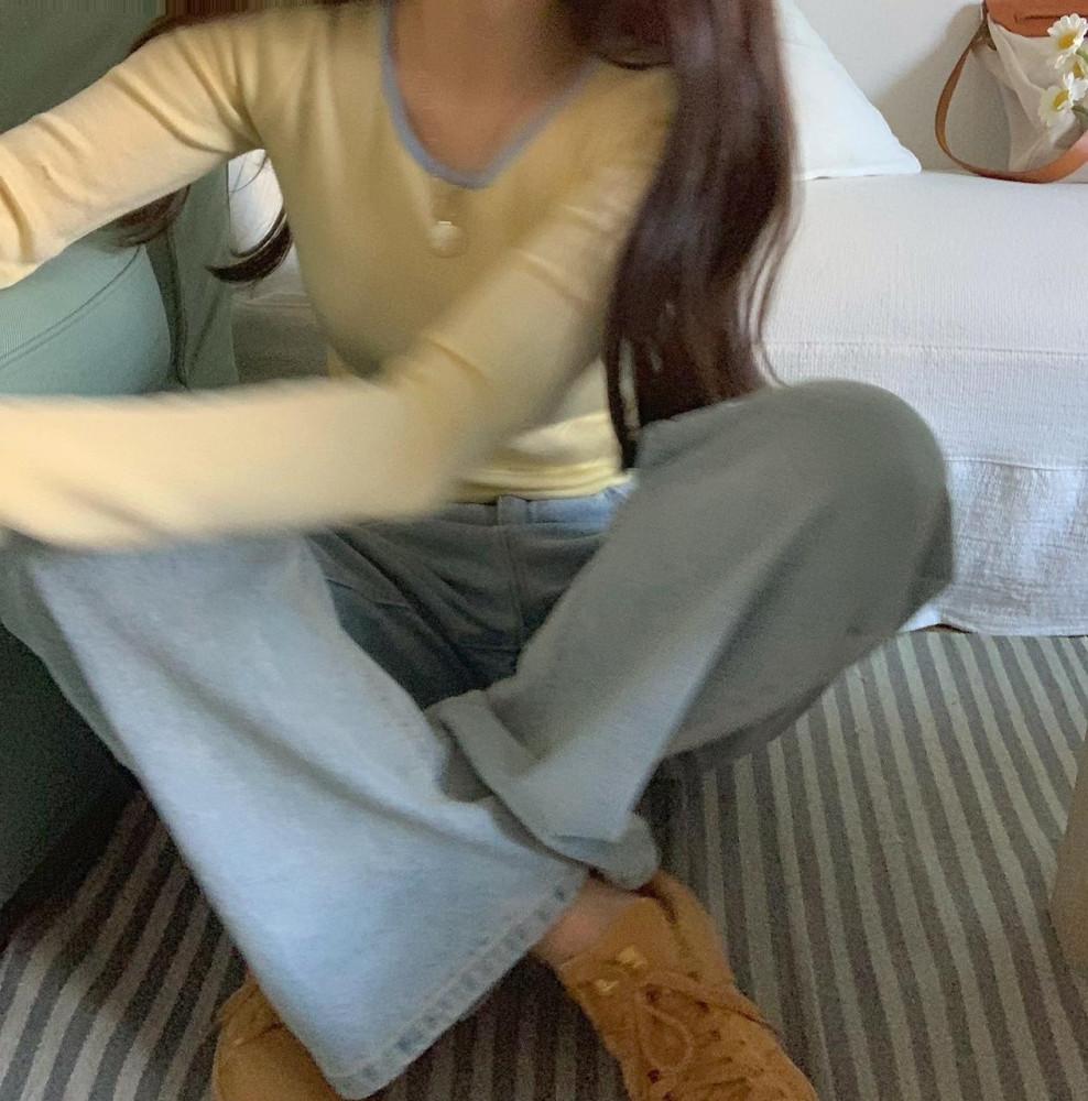 센느 배색니트 / 골지니트 배색라운드니트