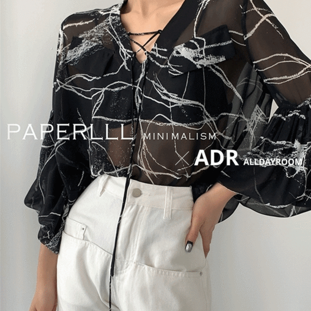 P0000OOL-V-neck Loose Long-Sleeve Shirt