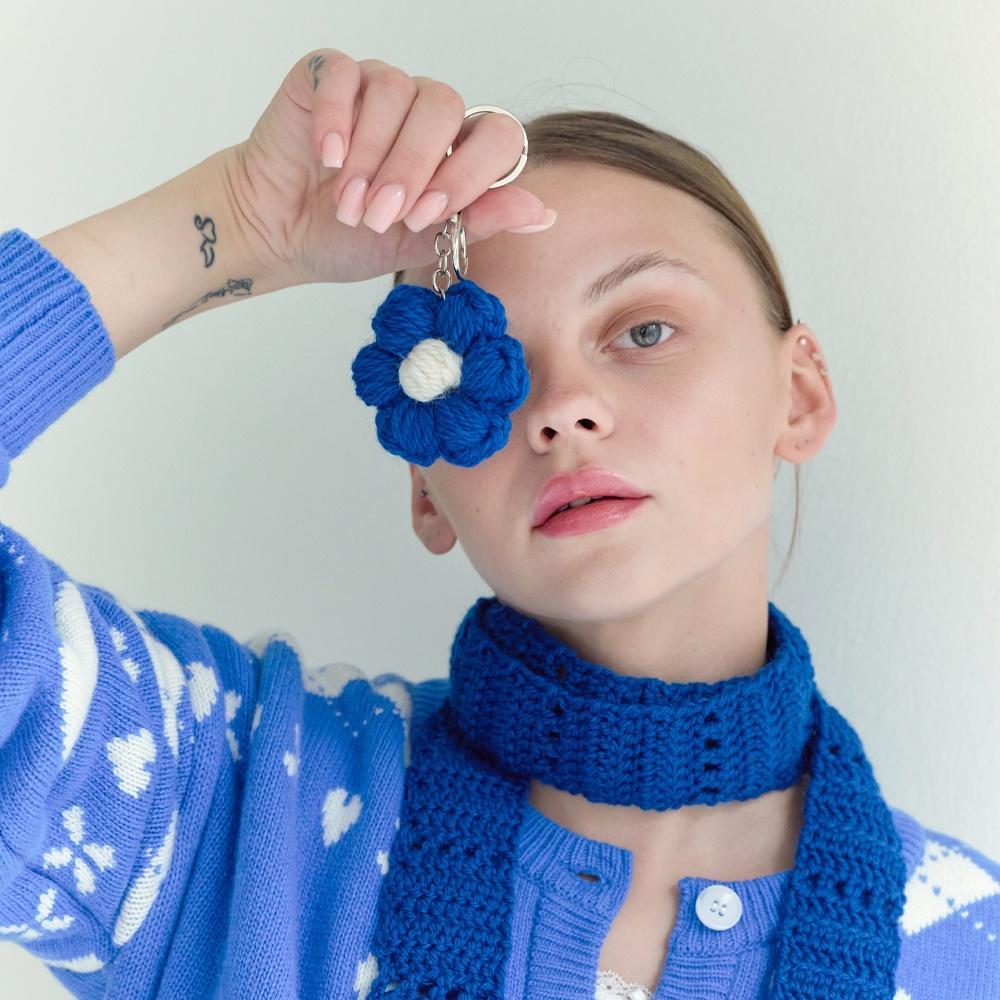 No.190 / Daisy 100% Organic Wool Key Ring _ Blue (꽃 크로쉐 키링)