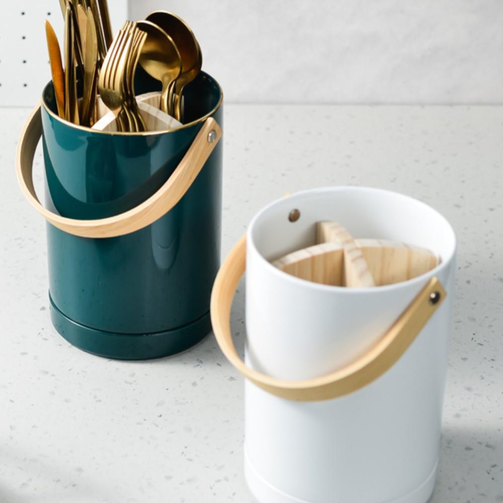 화이트 그린 도자기 수저통 식기수납함 스푼포크 커트러리수납 조리도구통