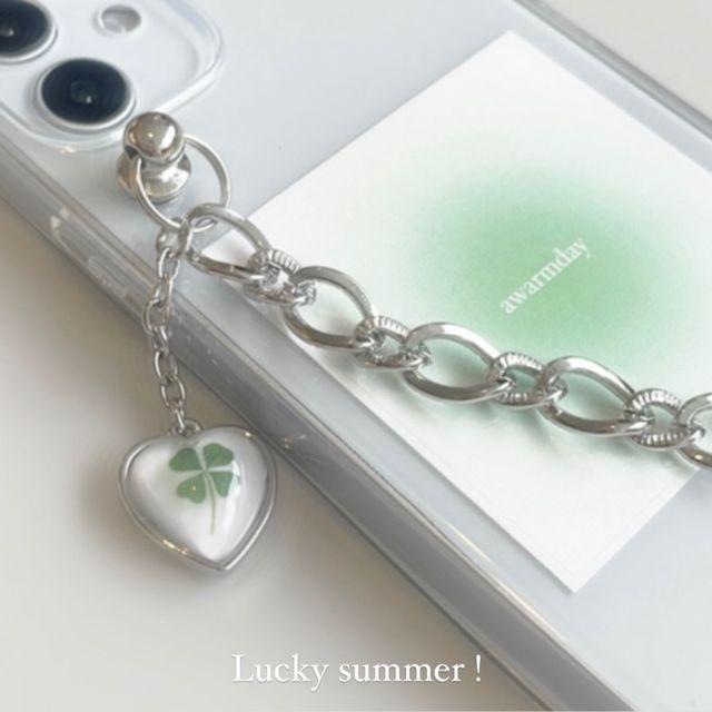 Lucky heart strap case 네잎클로버 케이스 키링 아이폰스트랩케이스 체인스트랩