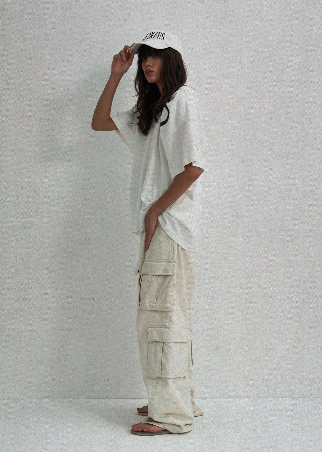 WASHED COTTON CANVAS CARGO PANTS BONE