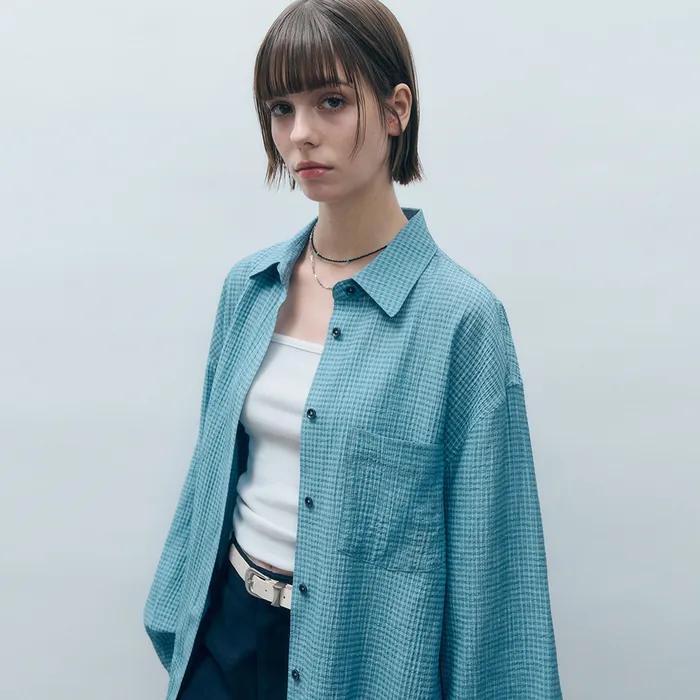 체크 시어서커 오버핏 셔츠 블루 MDSH019CHECKBLUE