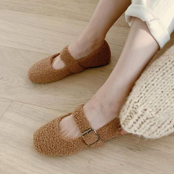 뽀글이 버클 여성 기모 단화 부클 플랫슈즈