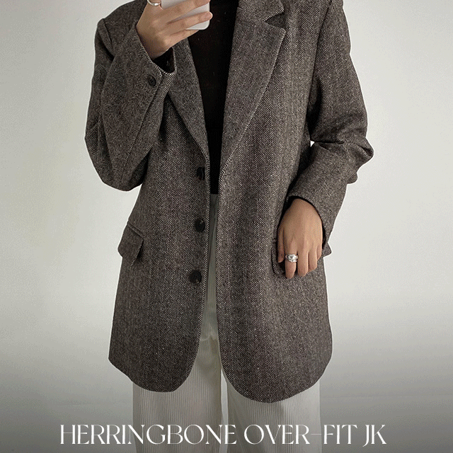 [울30%] 헤링본 오버핏 울 자켓 - 3color