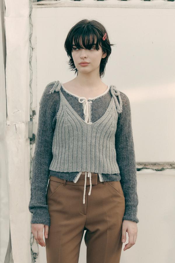 KNIT RIBBON BUSTIER(GR)