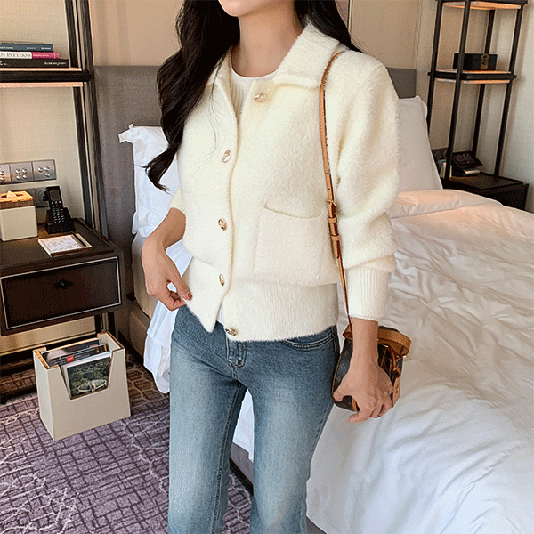 클러버 카라넥 밍크니트자켓 가디건