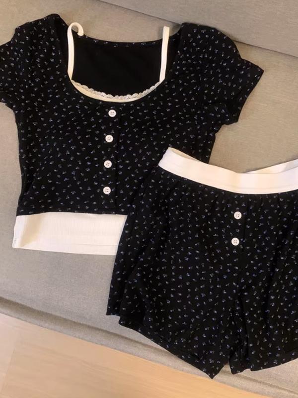 무드문 [캡내장] 블루블랙 반팔 상하세트 파자마 잠옷