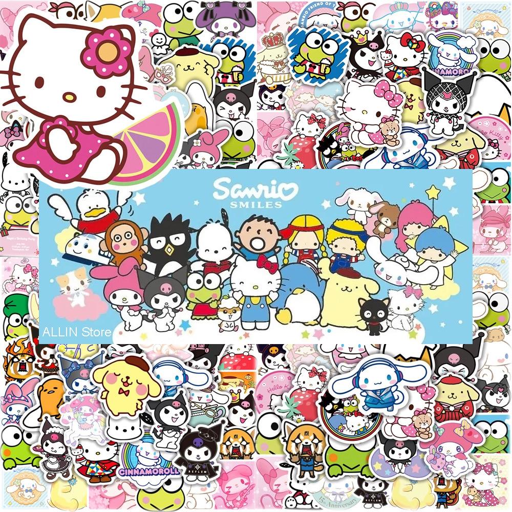 50/100pcs Kawaii 만화 Sanrio 스티커 미적 헬로 키티 내 멜로디 Kuromi 데칼 장식 귀여운 스티커 소녀