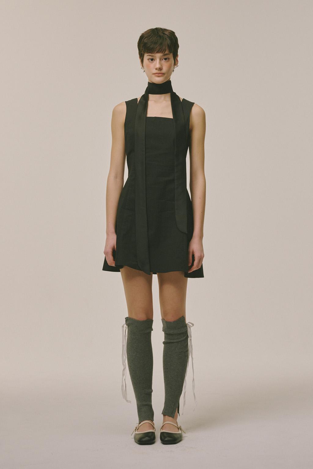 Square Neck Mini Dress Black