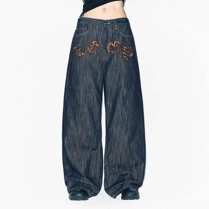 LEOPARD APPLIQUE WIDE PANTS BLUE