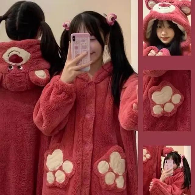 극세사 수면 잠옷 파자마 겨울 가을 털 기모 후드티 퍼 패딩 수면바지 홈파티 여행 공주 일본 키치 y2k 원피스 투피스 세트 캐릭터 타올 크리스마스 선물 딸기 곰 곰돌이 핑크 베어