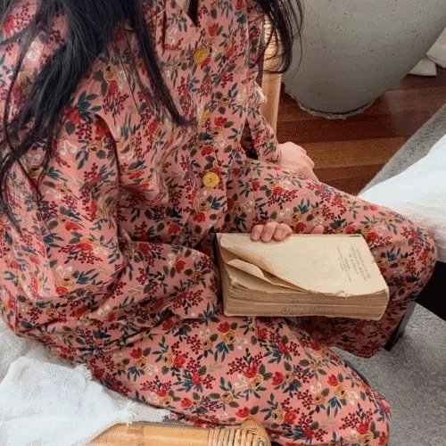 국내제작 겨울 빈티지 꽃무늬 잠옷