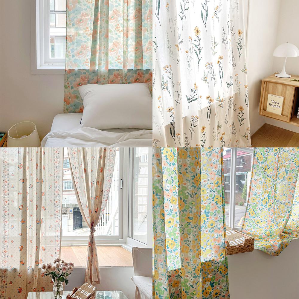 플라워 쉬폰 커튼 면커튼 빈티지 꽃무늬커튼 거실 작은방 안방 floral curtain