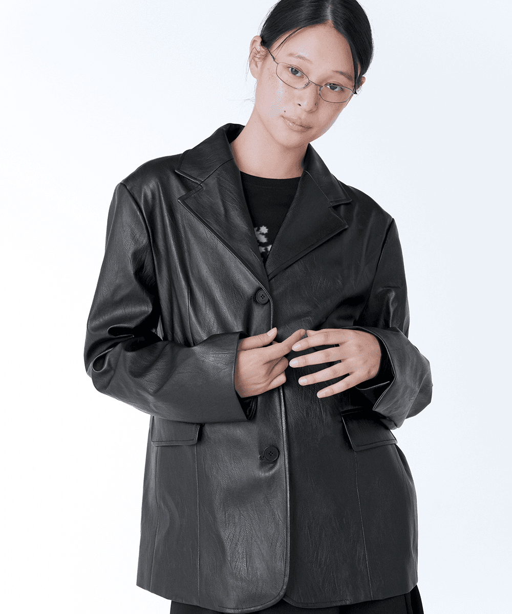 Leather over blazer BLACK